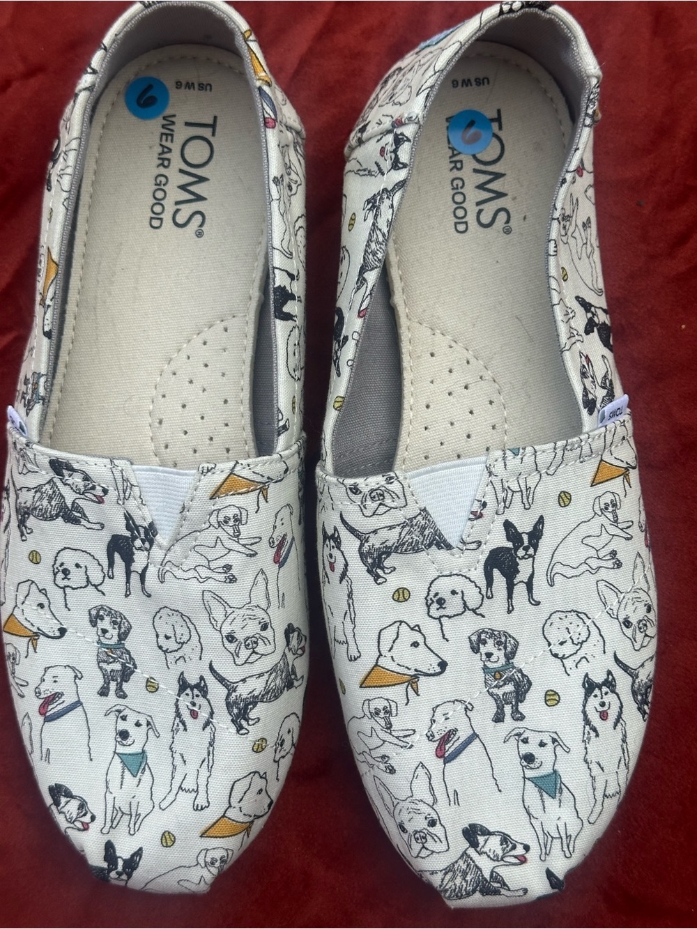 TOMS White Canvas Slip-Ons with Dog Print